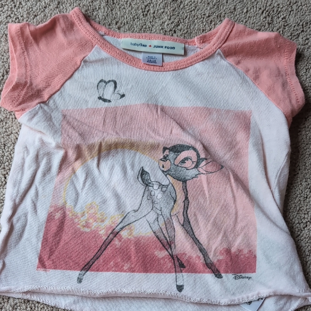 Disney Bambi Pink Junk Food Clothing Pink and White Short Sleeve Tee